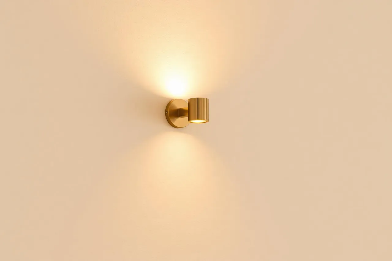 Applique per lampadari moderni — applique moderna in metallo installata a parete che diffonde luce calda indiretta