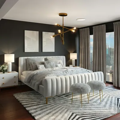 Camera da letto con lampade a sospensione sopra i comodini - Lampadari Moderni
